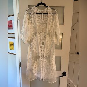 Sheer Lace Kimono Cover-Up white Rachel Zoe